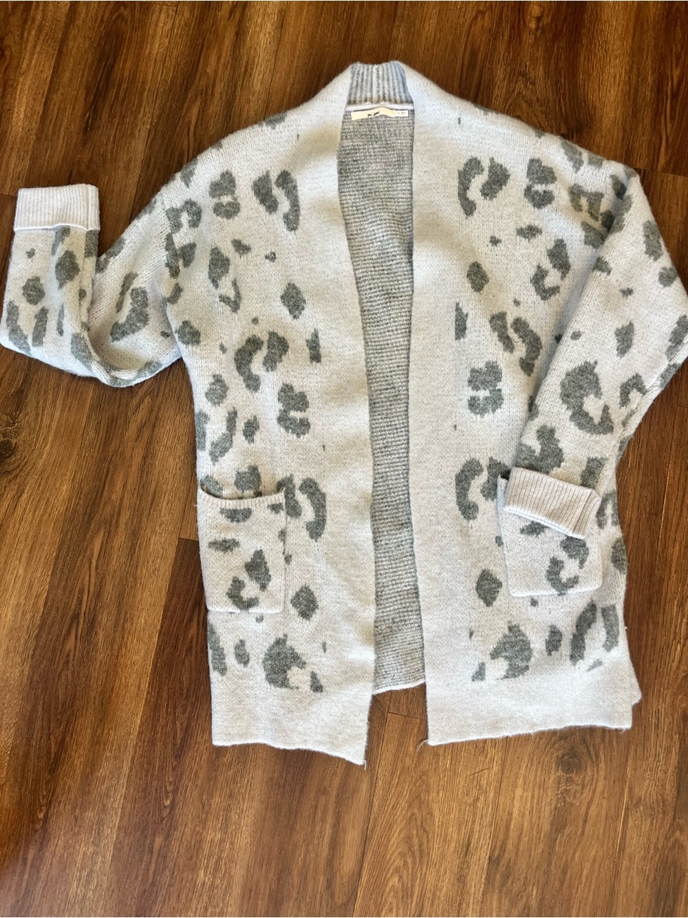 miami Light Gray Leopard Print Open-Front Cardigan